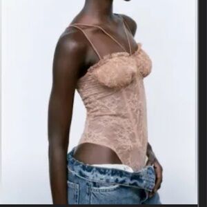 Zara Tan Lace Bodysuit